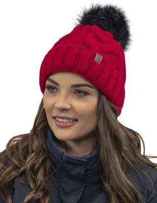 Immagine prodotto di Cappello a maglia Vivisence da donna - cappello con pompon per l'inverno e l'autunno - cappello con pompon per l'inverno da donna - rosso