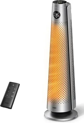 Image de Chauffage ventilateur économe en énergie, 2000W, avec télécommande, fonctionnement silencieux (25 dB), oscillation à 120°, thermostat, 5 modes de chauffage et 3 modes ventilateur, protection 7 fois, minuterie 12 heures, chauffage en céramique PTC