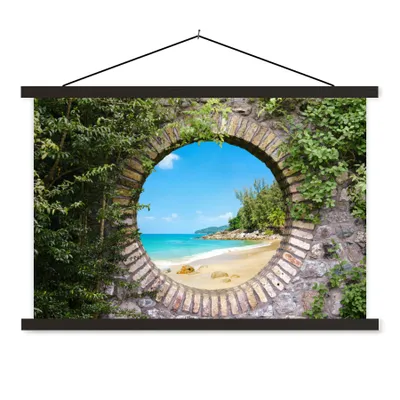 Produktbild von MuchoWow® Textilposter Strand - Meer - Aussicht - Sommer 120x80 cm mit schwarzem Rahmen - Wanddeko