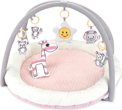 Productafbeelding van Cabino Speelmat Babygym Roze – Krabbelmat met speelboog, 5 afneembare speeltjes en een knuffeldier, bevordert de zintuigen en de motoriek