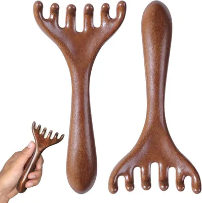 Produktbild von Massagekamm 2 Stück, Sandelholz, 6 Zähne, für Kopfmassage