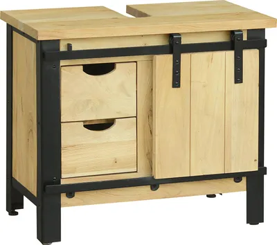 Produktbild von home24 Waschbeckenunterschrank - Akazie massiv / Metall - Akazie / Schwarz