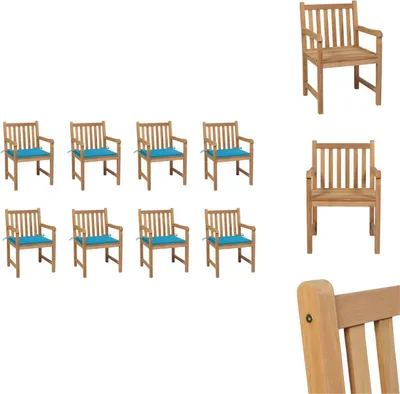 Produktbild von vidaXL Gartenstühle 8 Stk. mit Blauen Kissen Massivholz Teak -  Gartenstühle