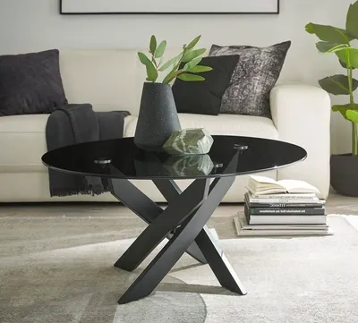 Produktbild von Couchtisch Kopenhagen mit Glasplatte | rund Ø 80 | grau / schwarz matt