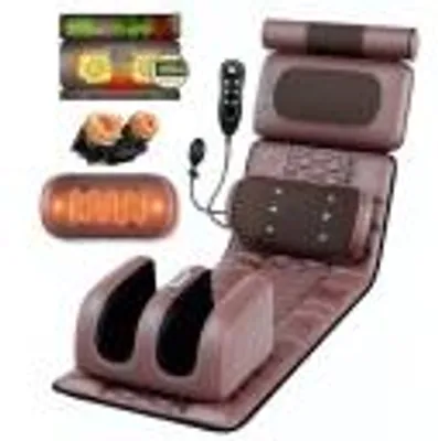 Produktbild von Ganzkörper-Massagematte mit Wärme & 10 Vibrationsknoten: Einstellbares Kissen zur Lockerung von Nacken- & Rückenverspannungen – reine Entspannung