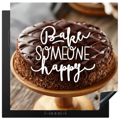 Produktbild von KitchenYeah© Herdabdeckplatte Backe jemanden glücklich' - Sprichwörter - Zitate , 78x78cm, Küche Deko, Glaskeramikkochfeld Herdabdeckung, Abdeckplatte fùr Kochfeld
