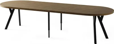 Obrázek produktu pro Jídelní stůl kulatý velký XXL Rozkládací v loftovém stylu - 100 až 300 cm - Extra dlouhý rozkládací stůl s černými dřevěnými nohami, industriální stůl pro 5-16 osob - Rustikální hnědý dub