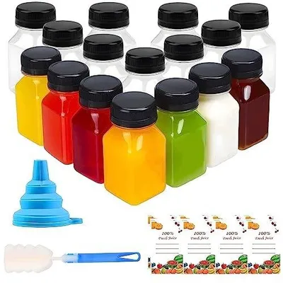 Zdjęcie produktu dla Butelki plastikowe 120 ml zestaw 16 sztuk do soku lejek etykiety