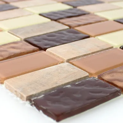 Produktbild von Selbstklebende Mosaikfliesen Karaman Naturstein Glas Beige Braun Brick