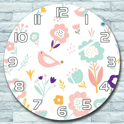 Produktbild von Wanduhr aus Glas Rund fi 30 Vögel mit Blumen Quarz Deko Schlafzimmer Büro