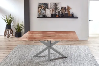Produktbild von Esstisch Baumkante Akazie Natur 140 x 80 cm silber QUINCY