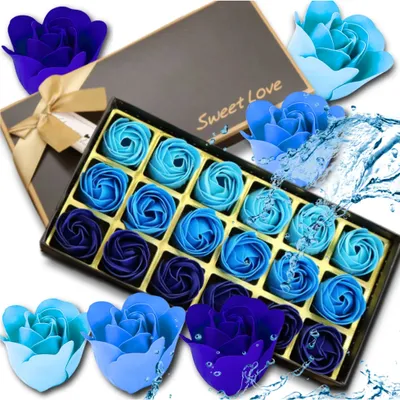 Produktbild von Duftende Deko-Seifenrosen, 18-tlg. blaues Geschenkset