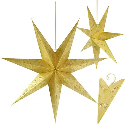 Immagine prodotto di Stella di carta dorata con glitter, altezza 45 cm, a 7 punte, decorazione natalizia