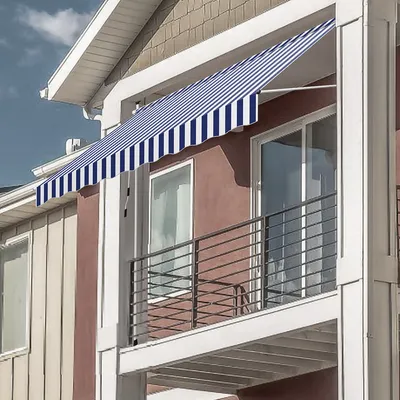Immagine prodotto di Tenda da sole Jopassy Tenda da sole articolata idrorepellente per balcone Tenda da sole per balcone Protezione solare Tenda da sole a morsetto Blu e bianco 2M