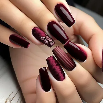 Image de Ongles artificiels style français, à coller, forme carrée, couleur rouge foncé, lot de 24 pièces