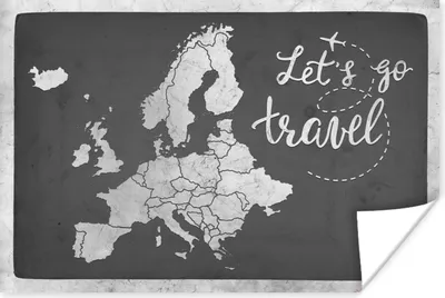Produktbild von MuchoWow® Poster Vintage Eurocard mit dem Text "Let's go travel" - schwarz und weiß 120x80 cm - Bilder