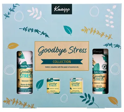Produktbild von Kneipp Geschenkset Goodbye Stress Wasserminze Rosmarin Duschschaum Bodylotion Badeöl Massageöl