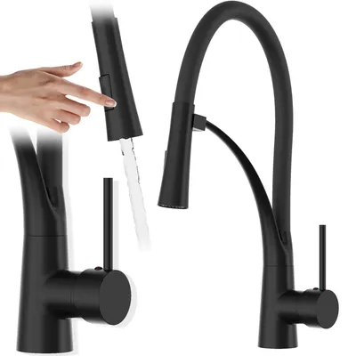 Zdjęcie produktu dla Granitan | Bateria kuchenna Nexo – czarna – całkowita wysokość 43 cm – wysuwana wylewka – magnetyczna wylewka ręczna