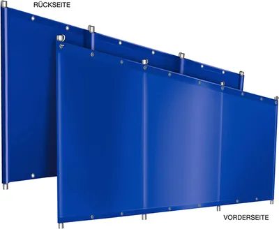 Obrázok produktu pre Kempinkový vetrolam z PVC plachty na nákladné autá (1,4 m x 10 m, modrá RAL5002) S rámovými tyčami, 680 g, pevný s popruhmi a očkami