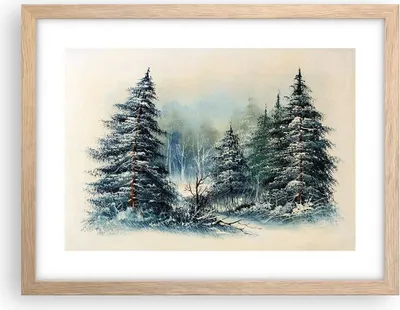 Produktbild von Gerahmtes Poster - Rahmen in heller Eiche - Schnee Fichten Wald - 40x30 cm - Wand Bild - Wanddeko - Wandbilder - Kunstposter - Wandposter - Bilderrahmen - Bilder - Kunstdruck - P2NAA40x30-4641