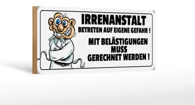 Produktbild von Holzschild Spruch 27x10cm Irrenanstalt Betreten auf