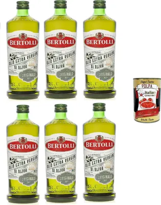 Produktbild von Bertolli Olio Extra Vergine “Originale” – 6×1 L natives Olivenöl extra, kalt extrahiert, ausgewogen & mild, ideal für kalte/warme Küche, Familien- & Vorratspack + Italian Gourmet polpa