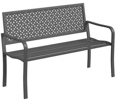 Obrázok produktu pre Kovová záhradná lavička pre 2 osoby s operadlom | Farba: tmavosivá | Rozmery: 127 x 61 x 85 cm