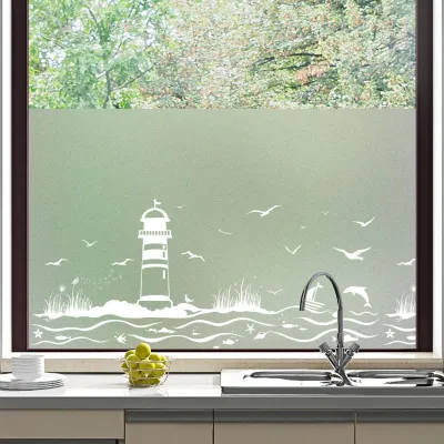 Sichtschutzfolie blickdicht, Leuchtturm-Muster, 90x200 cm, statisch haftend
