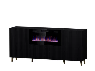 Zdjęcie produktu dla Komoda z kominkiem elektrycznym 180x42x82 cm czarna matowa