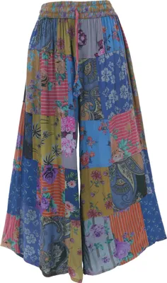 Produktbild von Patchwork Hose, Weite Boho Sommerhose - Blau, Damen, Viskose, Größe: L