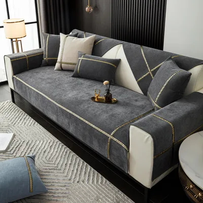 Produktbild von Heikoeco®rutschfester Sofaschoner aus Chenille, Hund Katze Sofaschoner Anti Rutsch Vintage Couch Überzug ecksofa bezug  für 1 2 3 4 Sitzer Sofa,Grau,7