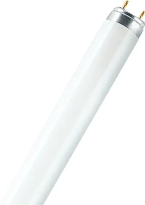 A fluorescent light bulb against a white background.