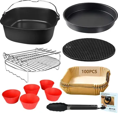 Produktbild von Brötchen Röstaufsatz Heißluftfritteuse Zubehör Set, Zubehör für Ninja/Philips Airfryer XL 6,2L, COSORI 4,7L 5,5L, Cecotec 6L,BPA-frei Airfryer Zubehör