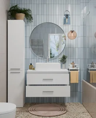 Immagine prodotto di Mobile da bagno sospeso con lavabo in Vetroceramica e 2 cassetti, bianco, 80 x 58,5 x 50 cm