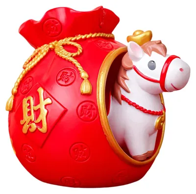 Produktbild von Chinesisches Neujahr 2026: Pferdefigur aus Kunstharz im roten Glücksbeutel – Feng-Shui-Schreibtischdekoration für Zuhause und Büro zum Frühlingsfest