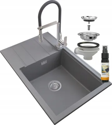 Obrázok produktu pre Granitan | Granitový drez LOUIS - 800 x 500 mm - sivý - vstavaný s odkapávačom - vysoká kvalita