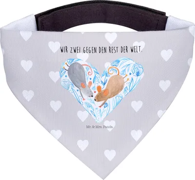 Produktbild von Mr. & Mrs. Panda Hundehalstuch L Mäuse Herz - Grau Pastell - Geschenk, Halstuch Für Hunde, Hund, Freundin, Hals Tuch, Liebesspruch, Bandana, Dreieckstuch, Liebe, Maus