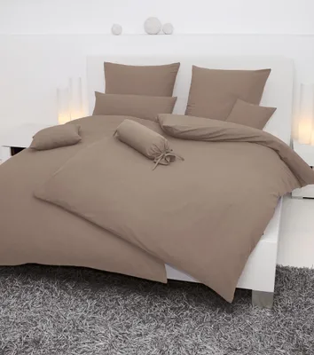 Produktbild von Janine Seersucker Sommer Bettwäsche - uni taupe 155 x 220 cm bügelfrei, uni taupe