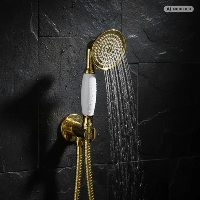 Produktbild von PaulGurkes Handbrause mit Schlauch Gold Nostalgie Retro Duschkopf Brausegarnitur Set