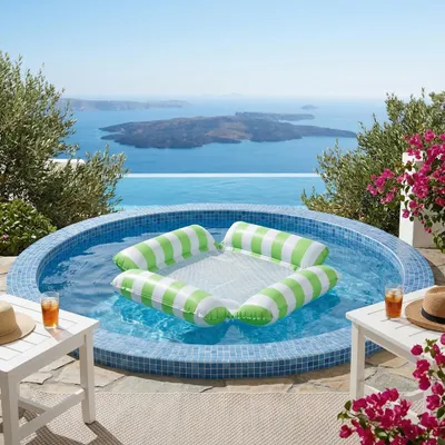 Produktbild von Luftmatratze Aufblasbar für Pool Loungesessel Liege Sessel Schwimmbad Liegestuhl Strandsessel Poolzubehör Poolliege 105x105cm Grün Weiß