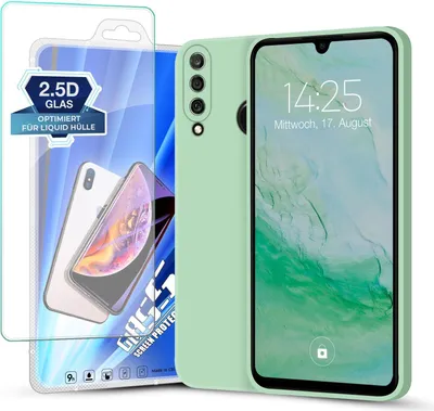 Produktbild von Hülle für Huawei P30 Lite mit 9H Displayglas Displayschutz Plus Case Cover Bumper Silikon Softgrip Schutzhülle Farbe: Türkis