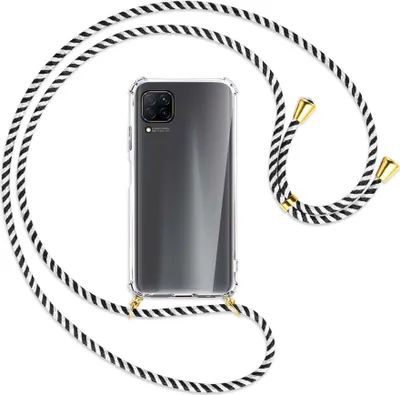 Produktbild von Handykette Backcover-Schutzhülle mit Band (Metall goldfarben) für Huawei P40 lite - schwarz/weiß gestreift