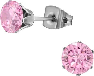 Produktbild von Titan Ohrringe Ohrstecker mit Zirkonia in verschiedenen Farben Größe - 6 mm Farbe - Pink