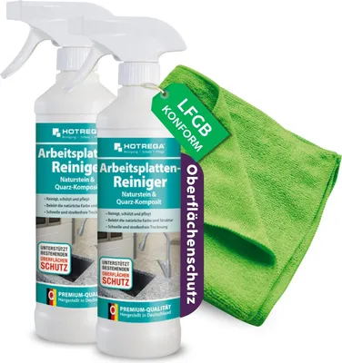 Produktbild von HOTREGA Arbeitsplatten Reiniger Naturstein & Quarz Komposit 2x 500ml inkl. Microfasertuch Micro Star