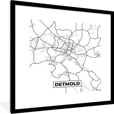 Produktbild von MuchoWow® Gerahmtes Poster Detmold - Karte - Stadtplan 40x40 cm - Poster mit Schwarzem Bilderrahmen Wandposter Rahmen Foto Bilder - Poster - Plakat im Rahmen