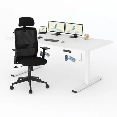 Zdjęcie produktu dla Biurko z regulacją wysokości FLEXISPOT 180x80cm z fotelem biurowym, 2 mocne silniki, udźwig 120 kg, zabezpieczenie antykolizyjne, 4 funkcje pamięci (biały)