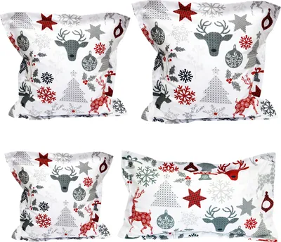 Produktbild von 4-Set DEKOKISSENBEZÜGE mit Stehsaum Weihnachts-Kissenbezüge 40x40cm, 30x50cm, 45x45cm, 50x50cm MUSTER: RENTIERE