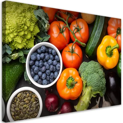Produktbild von Leinwandbild Frisches Gemüse und Obst 100x70 Feeby Bunt bild für die wand bereit zum aufhängen
