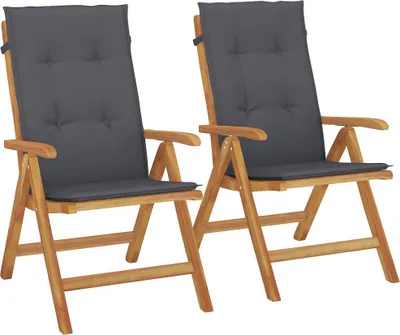 Produktbild von vidaXL Klappstühle mit Kissen, 2 Stück, Massivholz Teak