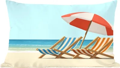 Produktbild von MuchoWow® Zierkissen Sofakissen Wohnzimmer Dekokissen 50x30 cm Sommer Illustration von zwei Strandkörben - Wohnzimmerdekoration - Polster mit Photo